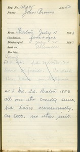 Tewksbury Almshouse Intake Record: Brown, John