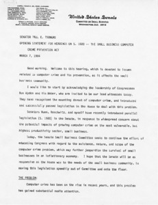 Opening statement for hearings on S. 1920, the Small Business Computer Crime Prevention Act