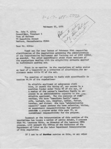 Letter from Paul E. Tsongas to John F. Albis