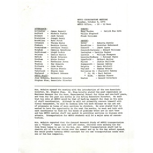 Meeting minutes, METCO Coordinators, October 8, 1974.