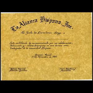 La Junta de Directores certificado de reconocimiento.