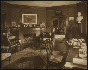 Wigglesworth House, 303 Adams Street, Milton, Mass., possibly library, with a fireplace