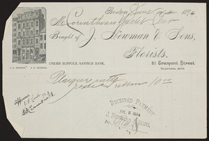 Billhead for J. Newman & Sons, florists, 51 Tremont Street, Boston, Mass., dated June 13, 1894