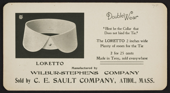 Trade card for The Loretto, Wilbur-Stephens Company, Troy, New York, undated
