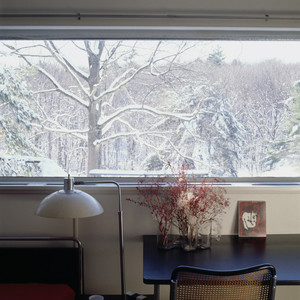 View from study (?) in winter, Gropius House, Lincoln, Mass.