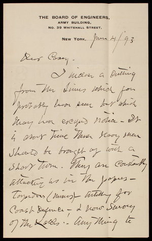 Henry L. Abbot to Thomas Lincoln Casey, June 4, 1893