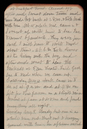 Thomas Lincoln Casey Notebook, July 1894-November 1894, 21, at breakfast time. Cleared of