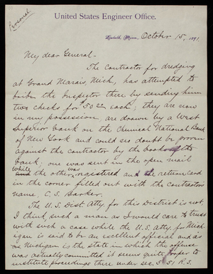 Walter L. Fisk to Thomas Lincoln Casey, October 15, 1891