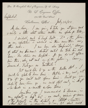 [William P. Craighill] to Thomas Lincoln Casey, July 26, 1888