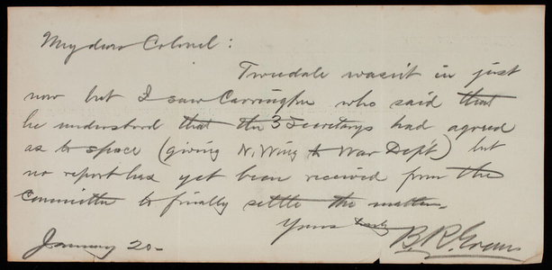 B. R. Evans to Thomas Lincoln Casey, January 20, 1878