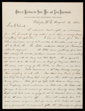 Bernard R. Green to Thomas Lincoln Casey, August 19, 1882