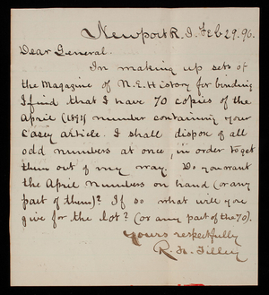 R. Tilley to Thomas Lincoln Casey, February 29, 1896