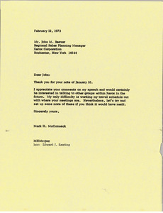 Letter from Mark H. McCormack to John M. Beaver