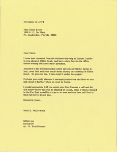 Letter from Mark H. McCormack to Chris Evert