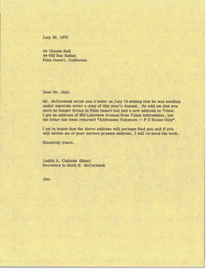 Letter from Judy A. Chilcote to Claude Hall