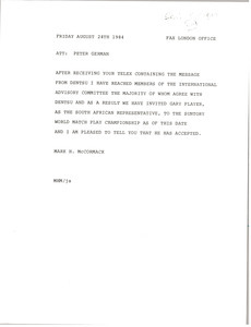 Fax from Mark H. McCormack to Peter German