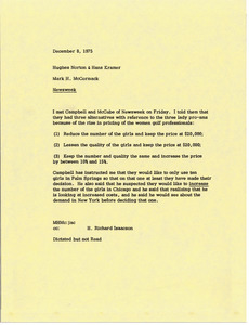Memorandum from Mark H. McCormack to Hughes Norton and Hans Kramer