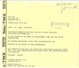Telex printouts from Jackie to Mark H. McCormack