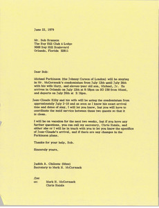 Letter from Judy A. Chilcote to Bob Branson