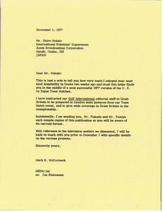 Letter from Mark H. McCormack to Shiro Nakajo
