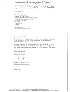 Letter from Mark H. McCormack to Yozo Isozaki