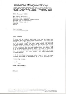 Letter from Mark H. McCormack to Johnny de Vicuna