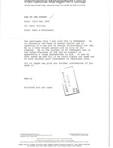 Fax from Mark H. McCormack to Bart Collins