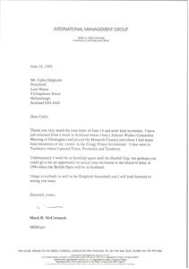 Letter from Mark H. McCormack to Colin Dalgleish