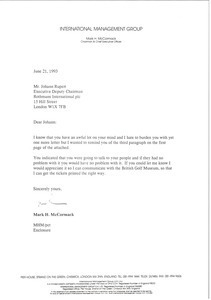 Letter from Mark H. McCormack to Johann Rupert