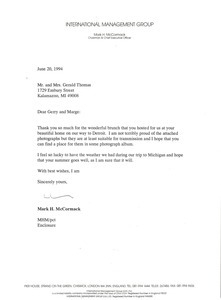 Letter from Mark H. McCormack to Mr. and Mrs. Gerald Thomas