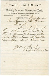 Letter from P. F. Meade to Samuel M. Green