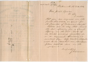 Letter from Joseph H. Brown to Joseph Lyman