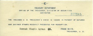 Treasurer's Checks issued to Frank Lyman