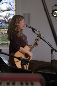 Dar Williams, at sound check at the First Congregational Church in Wellfleet