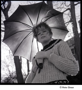 Joanna Simon with an umbrella
