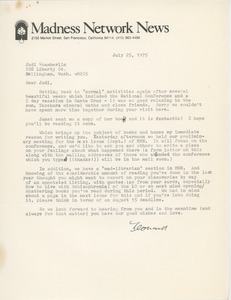 Letter from Leonard Roy Frank to Judi Chamberlin