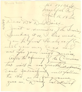 Letter from Minnie Brown to W. E. B. Du Bois