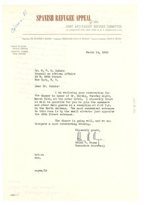 Letter from Joint Anti-Fascist Refugee Committee to W. E. B. Du Bois