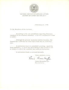Circular letter from National Institute of Arts and Letters to W. E. B. Du Bois