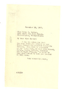 Letter from W. E. B. Du Bois to Velma D. Nutter