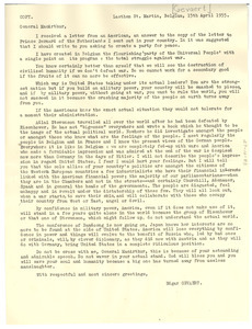 Letter from Edgar Gavaert to General MacArthur