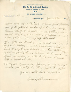 Letter from Reverdy C. Ransom to W. E. B. Du Bois