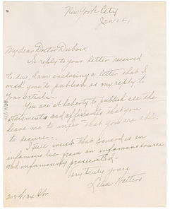 Letter from Lelia Walters to W. E. B. Du Bois