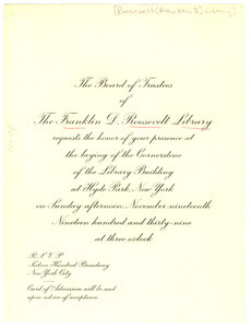 Invitation from Franklin D. Roosevelt Library Advisory Board to W. E. B. Du Bois