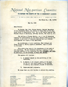 Circular letter from National Non-Partisan Committee for the Defense of the Rights of the 12 Communist Leaders to W. E. B. Du Bois