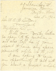 Letter from Maud Cuney Hare to W. E. B. Du Bois