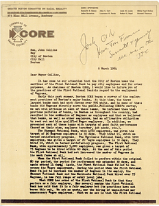 Boston CORE letter to Mayor John F. Collins