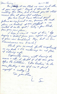 Correspondence from Lou Sullivan to Ginny Knuth (December 1, 1986)