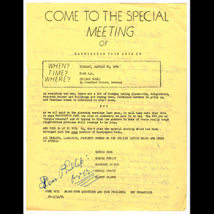 Documents concerning Washington Park Area 9 meeting held January 21, 1964 and problems voiced