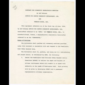 Contract for community organization services between Action for Boston Community Development (ABCD) and Freedom House, Inc.